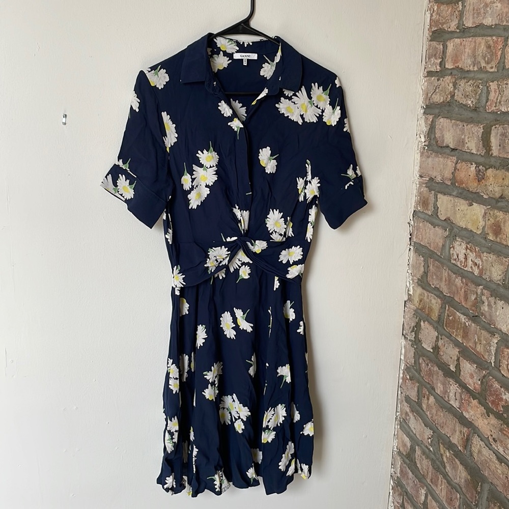 Ganni Navy Dress with Daisy Print